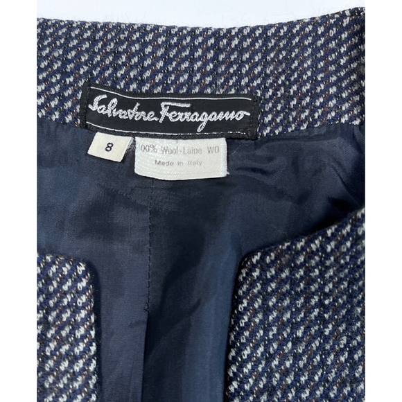 Salvatore Ferragamo Blazer Vintage Navy Blue Wool Jacket Grey - Picture 7 of 10